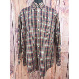 Orvis Mens Plaid Dress Shirt Large Brown & Burgundy